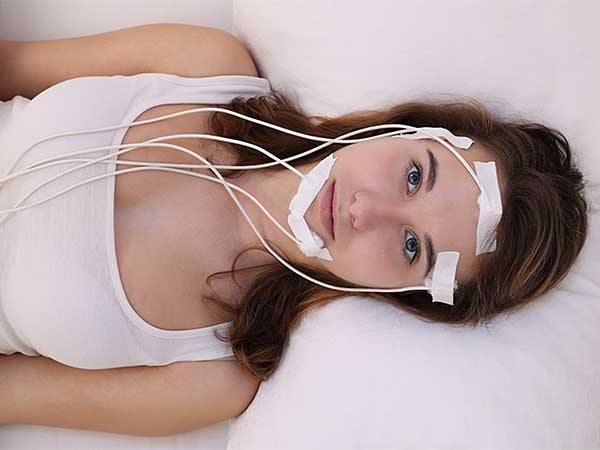 Young woman at sleep disorder clinic.